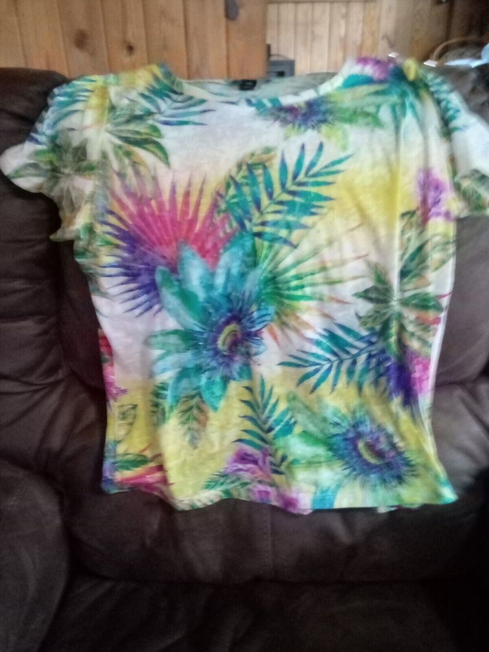ALISON SHERI WOMEN'S L PULL OVER Cotton Floral Knit Top Multi Color